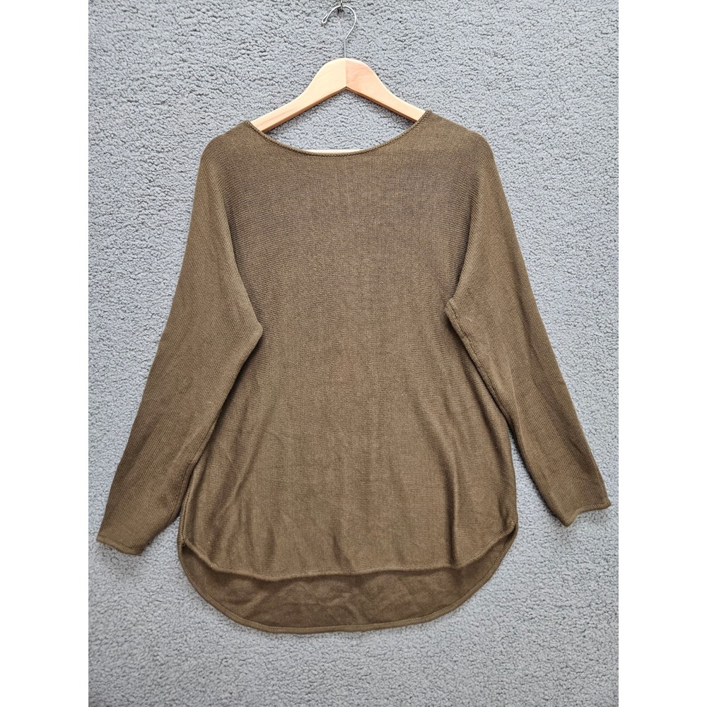 Michael Kors Sweater M Khaki Green Exposed Back Zip High Low Pullover